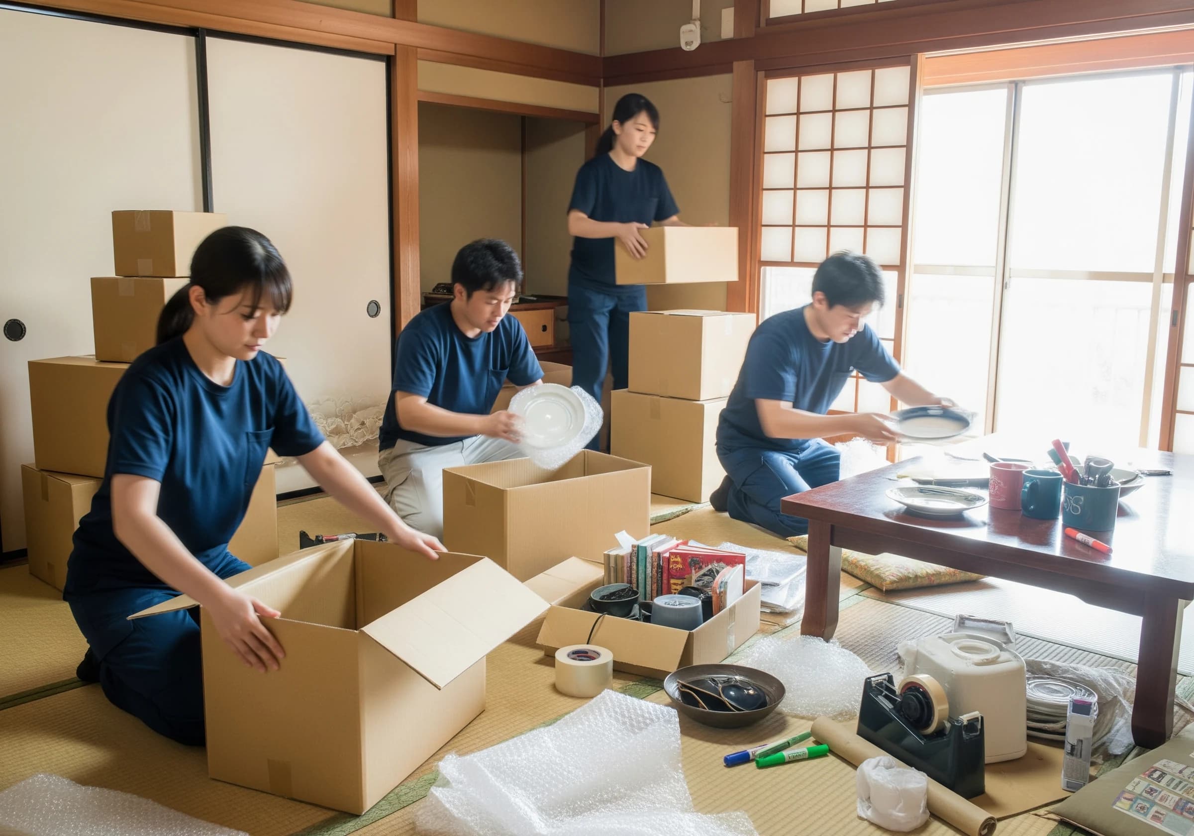 スピーディーに荷物を梱包するスタッフ