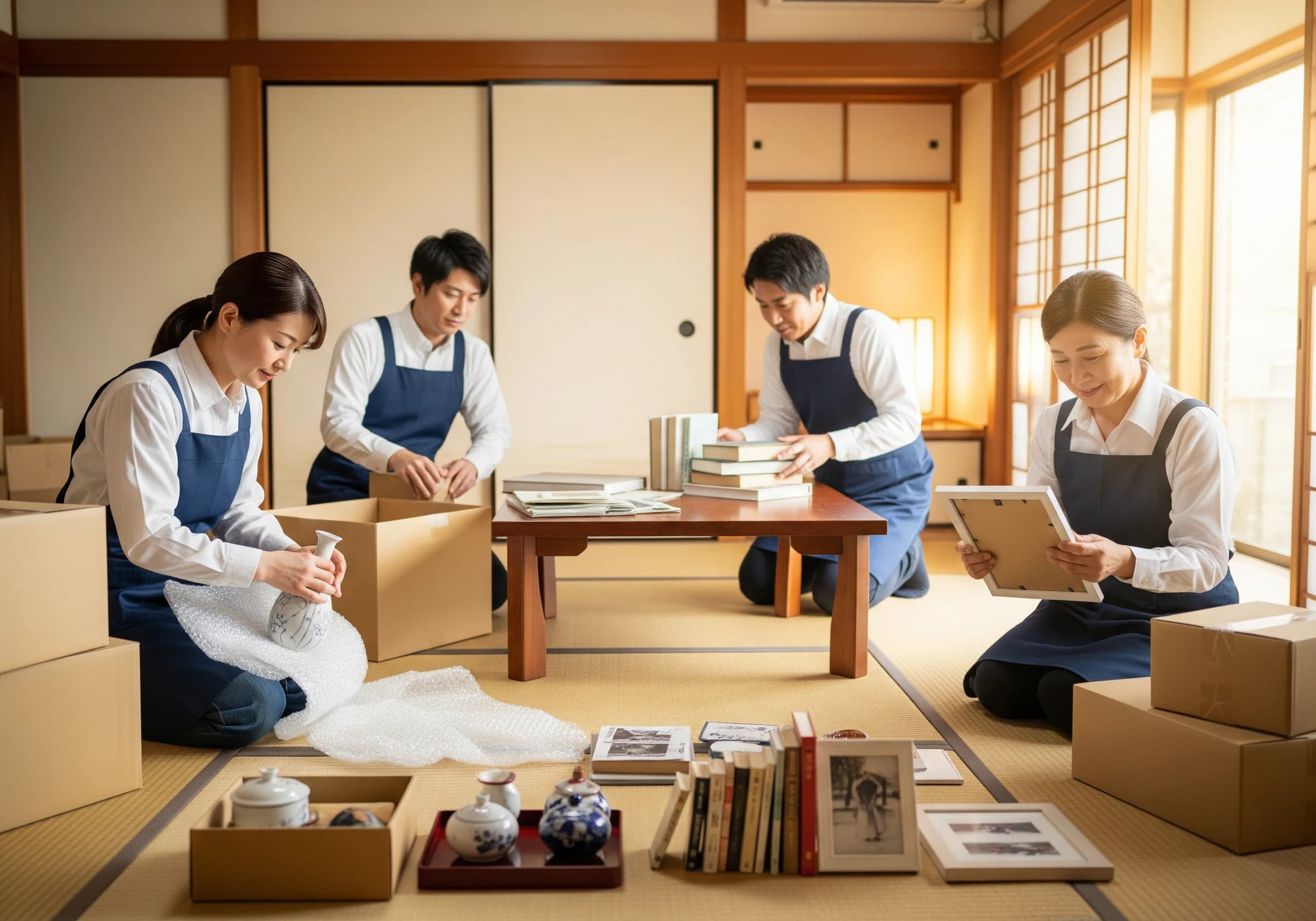 遺品整理でご遺品を丁寧に整理するスタッフ