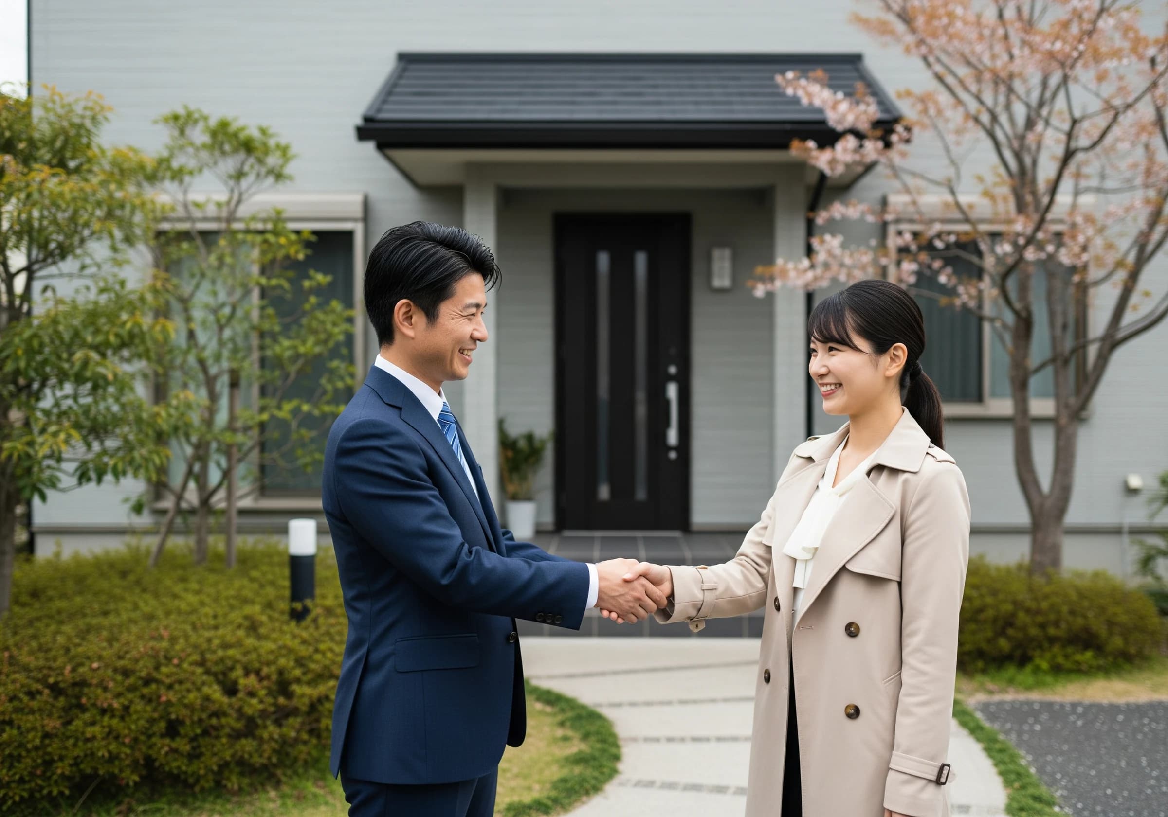 住居売買の相談で握手を交わす様子